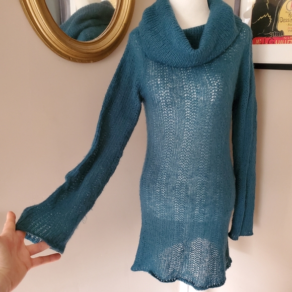 Wooden Ships Cowl Neck Teal Blue Tunic Sweater S/M - Picture 10 of 16